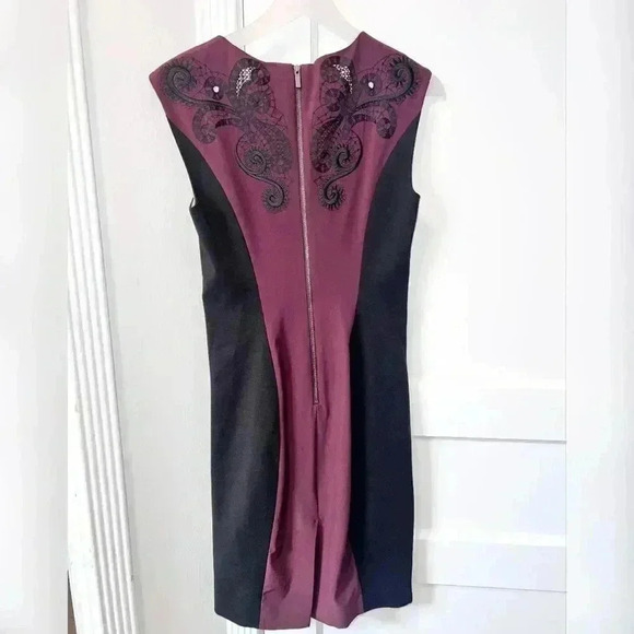 Karen Millen Black Maroon Signature Embroidered Cocktail Dress NEW - Picture 2 of 7